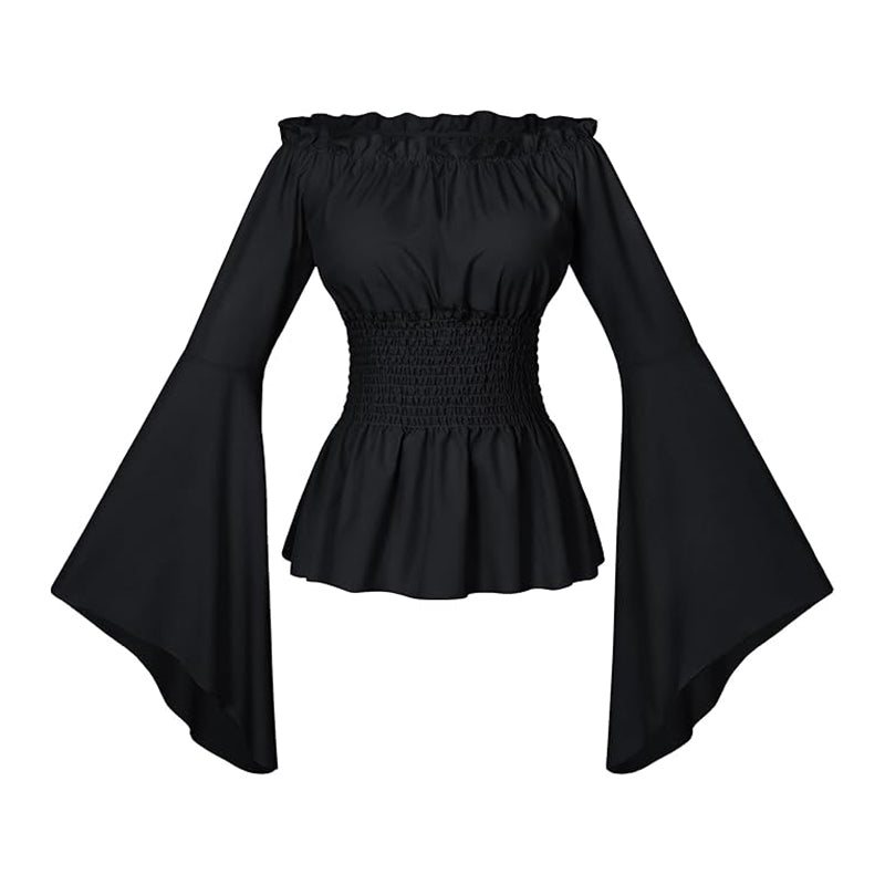 Womens Renaissance Victorian Peasant Ruffled Smocked Waist Bohemian Pirate Shirt Cosplay Costume