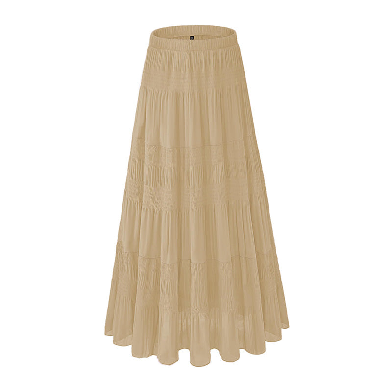 Women Chiffon White Flowing Maxi Dress Bohemian Summer Elastic Waist Pleated A-Line Maxi Dress 2025