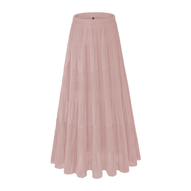 Women Chiffon White Flowing Maxi Dress Bohemian Summer Elastic Waist Pleated A-Line Maxi Dress 2025