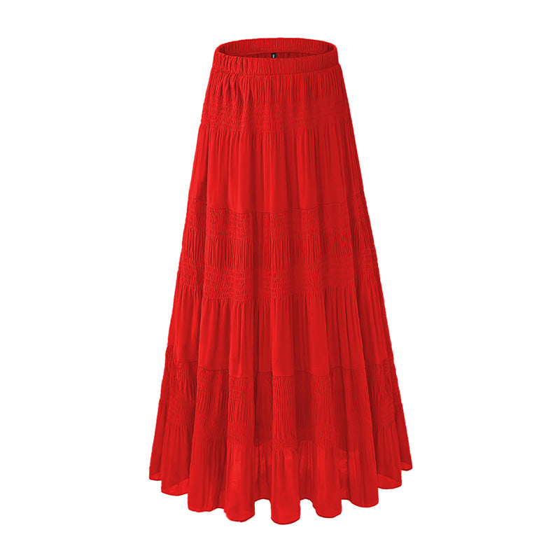 Women Chiffon White Flowing Maxi Dress Bohemian Summer Elastic Waist Pleated A-Line Maxi Dress 2025