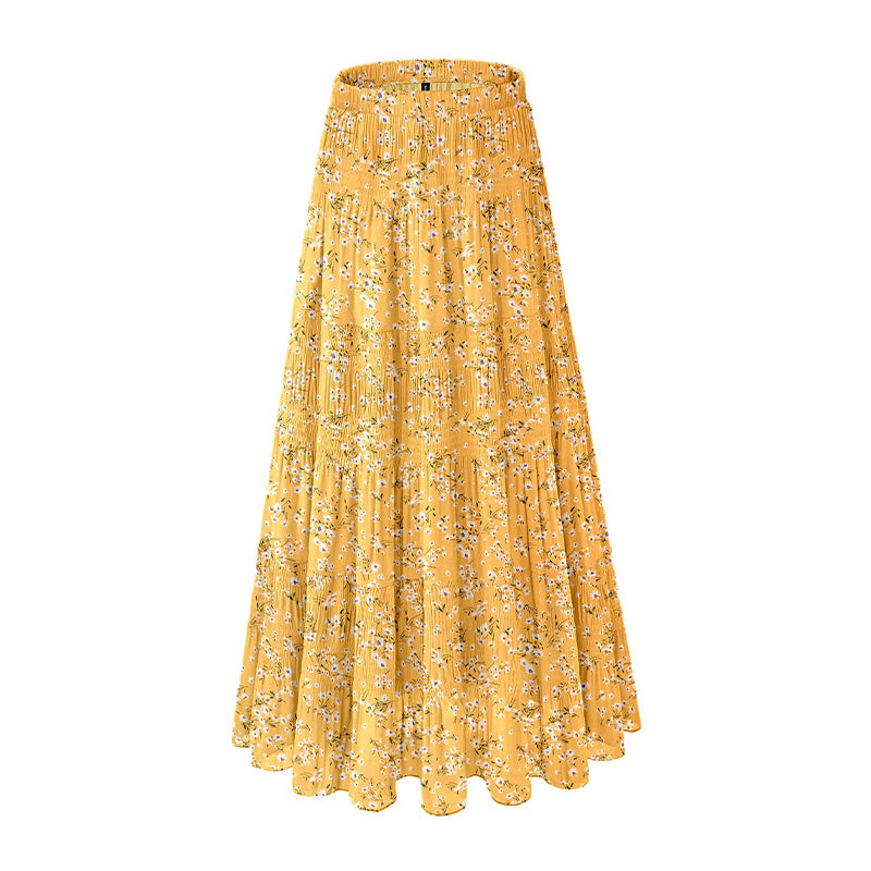 Women Chiffon White Flowing Maxi Dress Bohemian Summer Elastic Waist Pleated A-Line Maxi Dress 2025