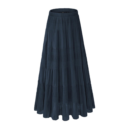 Women Chiffon White Flowing Maxi Dress Bohemian Summer Elastic Waist Pleated A-Line Maxi Dress 2025